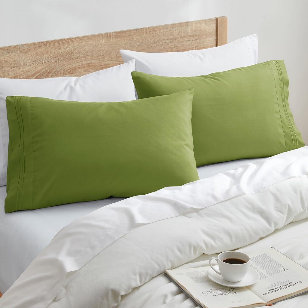 Nestl Microfiber King Pillowcase, 2 - Calla Green, 1800 Thread Count, Envelope Closure, Set Of 2, 20X40 Inches