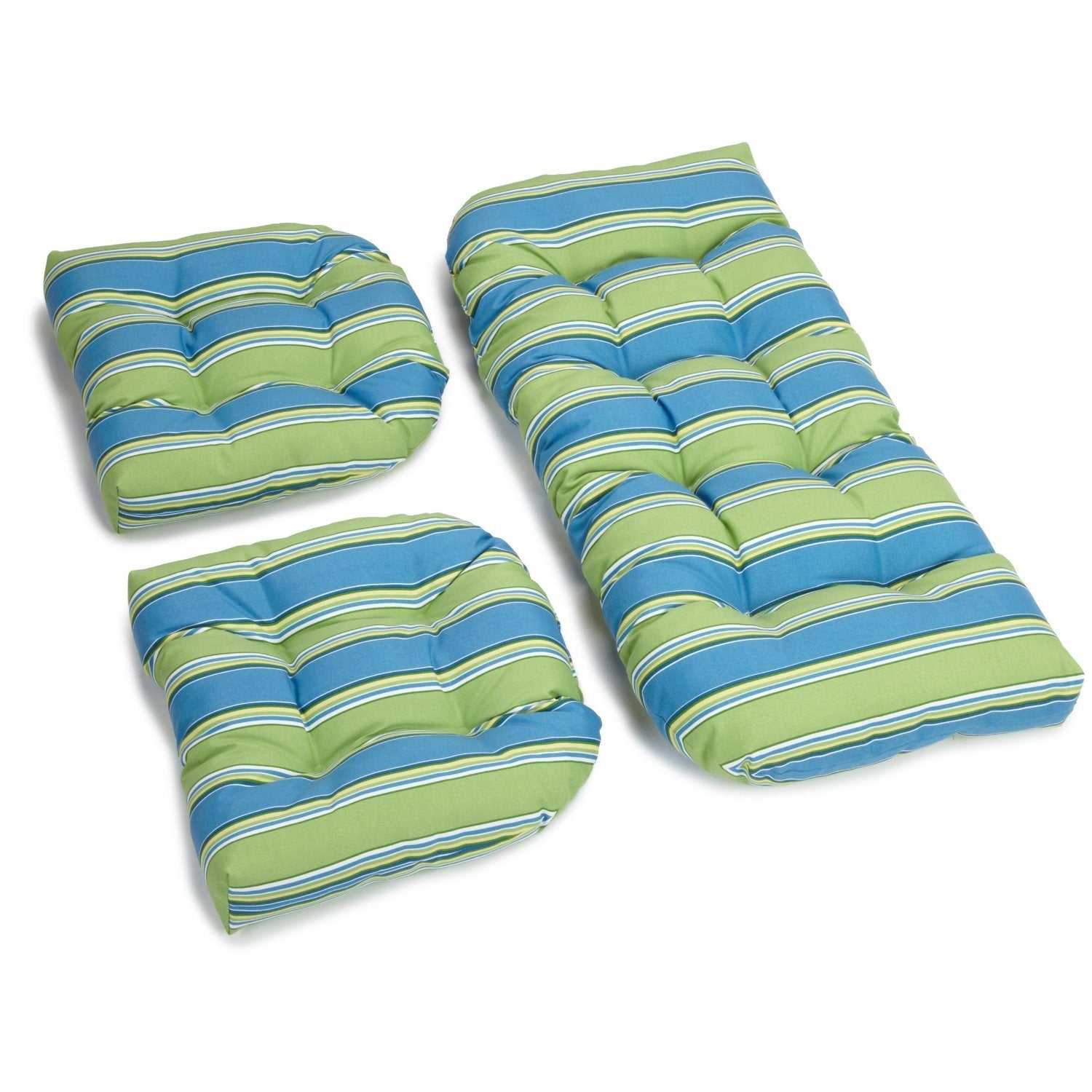 Blazing Needles Outdoor Rounded Back Settee Cushion Set, Haliwell Caribbean 3 Count