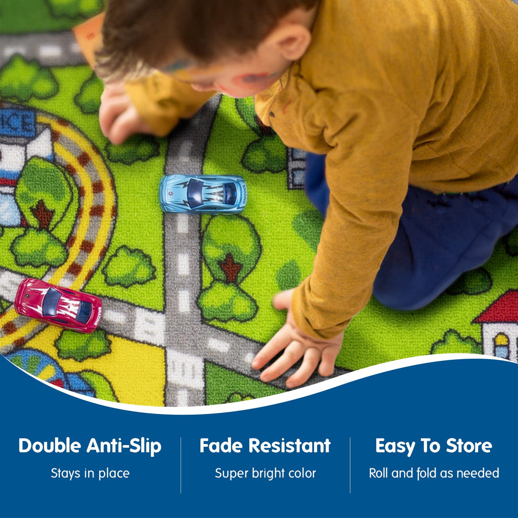 Booooom Jackson Car Rugs For Kids,Train And City Rug,Road Rug,Non Slip Car Mat For Kids,Washable Race Car Track Rug,Car Play Mat