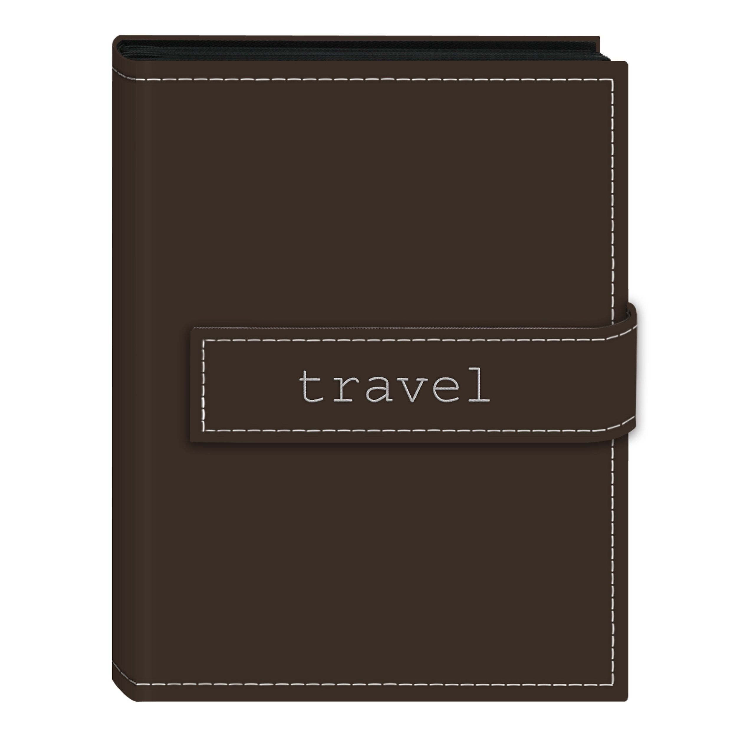 Pioneer Photo Albums 36-Pocket 4 by 6-Inch Embroidered Travel Strap Sewn Leatherette Cover Photo Album, Mini, Brown
