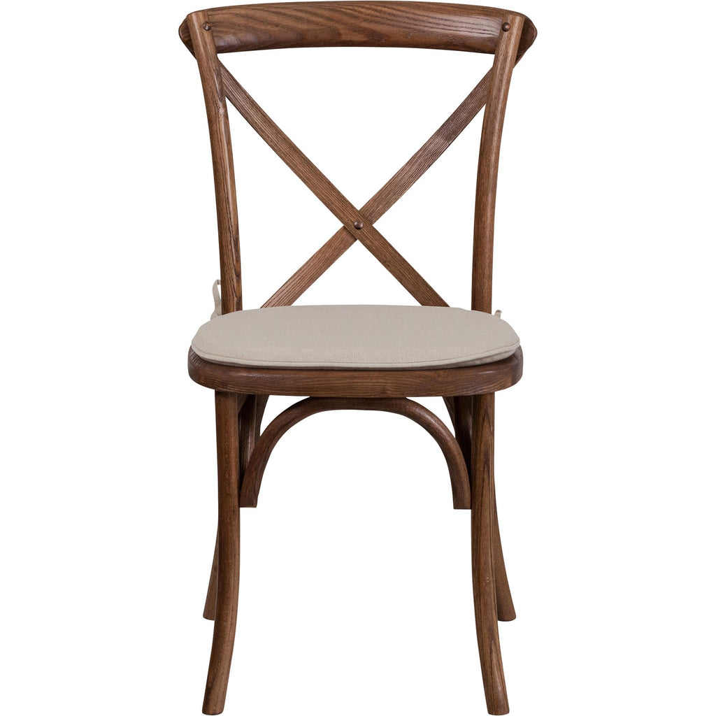 Flash Furniture Hercules Series Stackable Pecan Wood Cross Back Chair With Cushion
