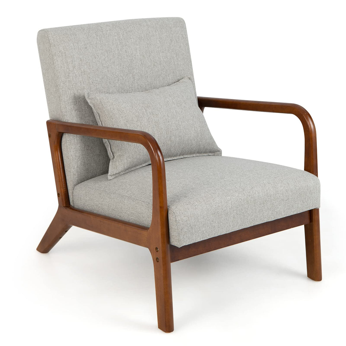 Giantex Modern Accent Chair With Pillow - Comfy Upholstered Lounge Armchair With Anti-Slip Felt Pads, Wooden Frame Soft Padded Arm Chairs For Living Room, Bedroom, Study, Grey