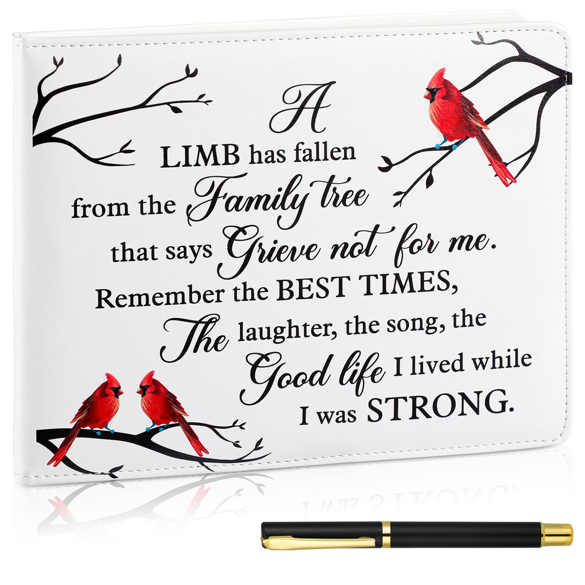 Patelai Funeral Guest Book with Pen Memorial Service Celebration of Life Sign in Book for Funeral Leather Cardinal in Loving Mem