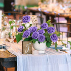 Joylex Artificial Flowers Realistic Purple Roses, 25Pcs Real Looking Fake Roses With Stem For Diy Wedding Bouquets Centerpieces