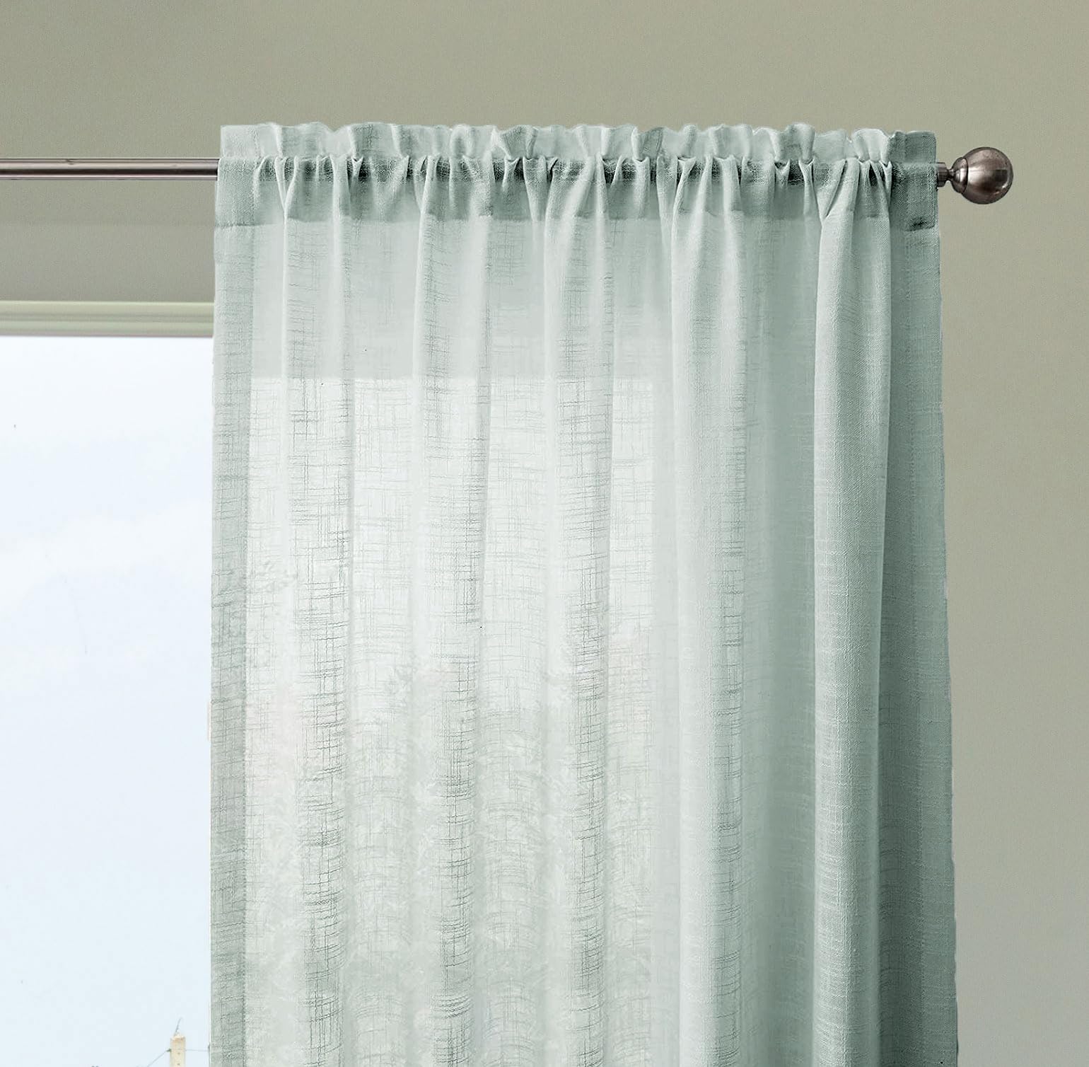 Homemonde Linen Textured Sheer Curtains For Long Door Semi Transparent 8 Feet Long Panels Set For Home Decoration, Solid Silver 