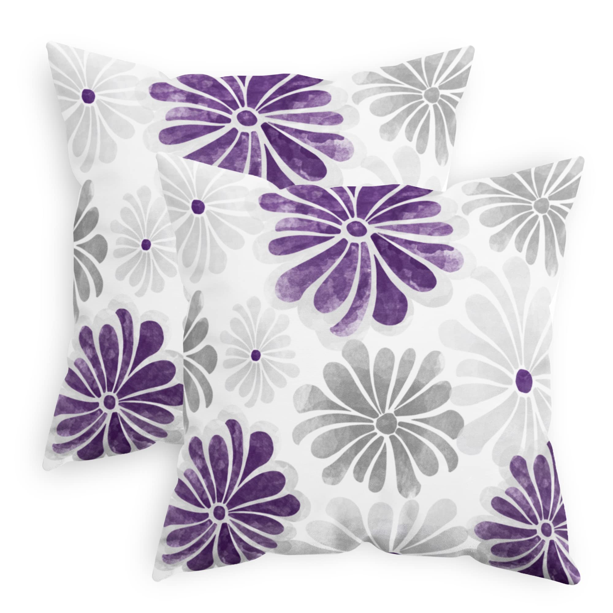 Calitime Throw Pillow Cases Pack Of 2 Cozy Fleece Two-Tone Blooming Flowers Decorative Cushion Covers For Couch Bed Sofa Farmhou