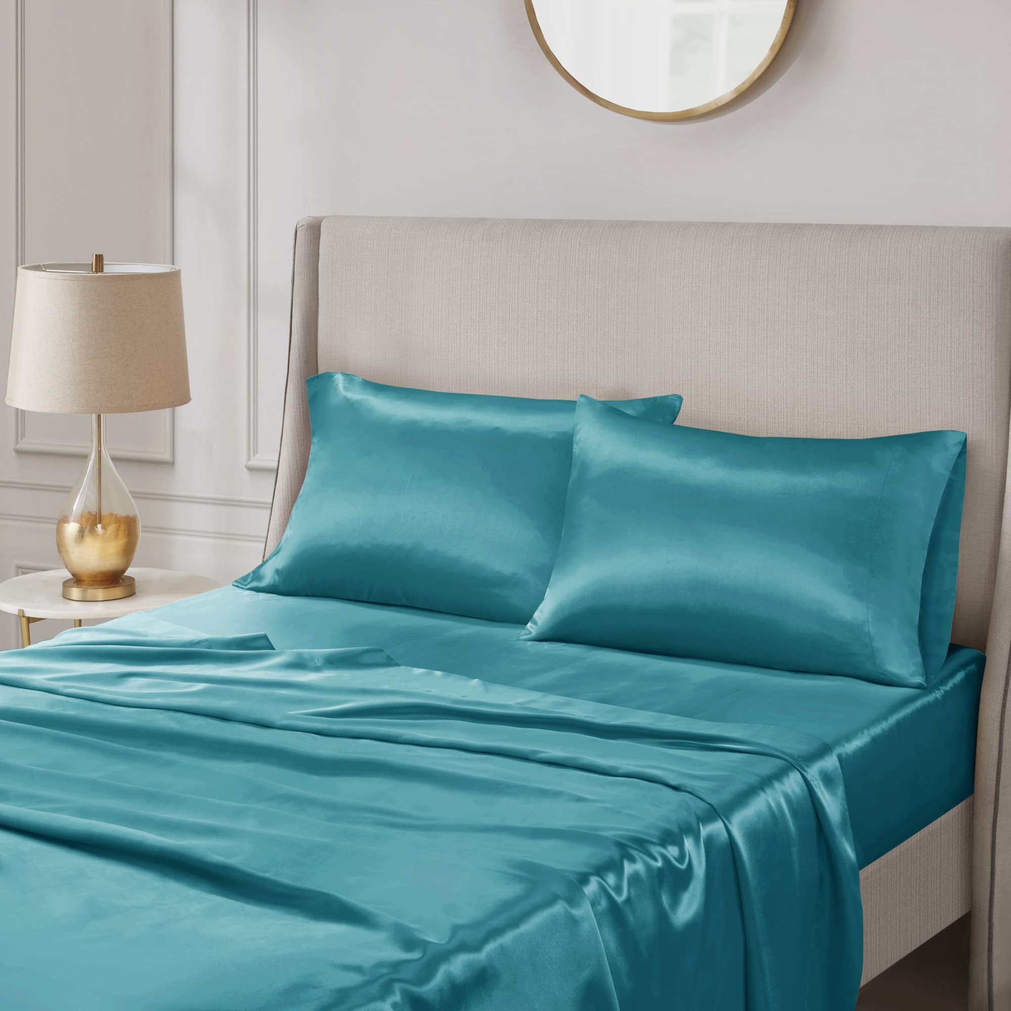 Madison Park Essentials Satin Luxury Wrinkle-Free High-Luster And Silk King Teal 2