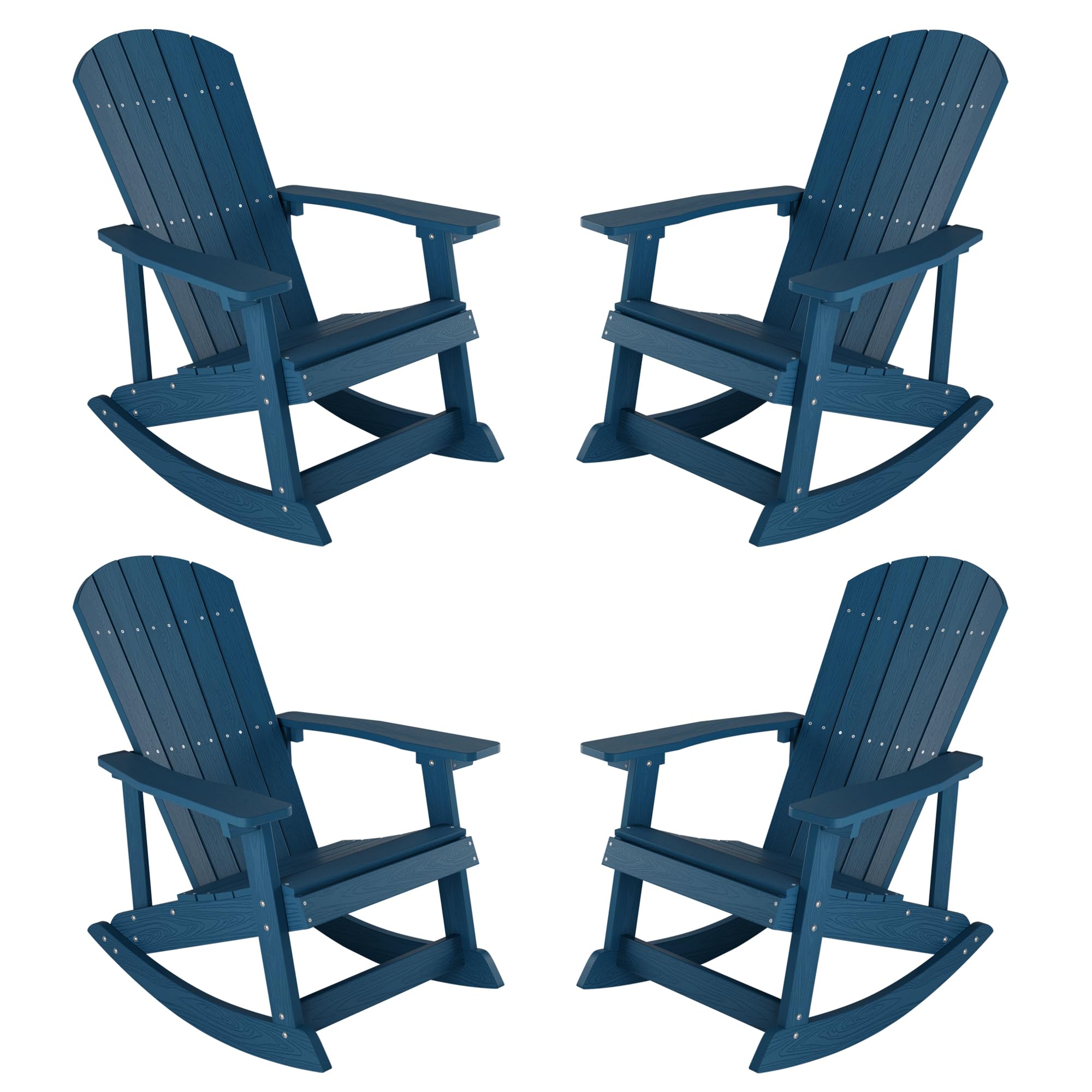 Yefu Outdoor Rocking Chair Set Of 4,Adirondack Rocking Chair,Patio Rocker Chair With Wide Back,Oversized Rocker Chair Look Like Real Wood, For Lawn, Porch, Backyard, Indoor And Garden(Navy Blue)
