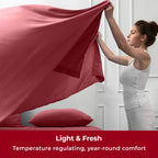 Mellanni Split King Sheet Set - 7-Piece Iconic Collection Bedding, (Including 4 Pillowcases), 16-Inch Deep Pocket, Easy Care, Extra Soft, Cooling Sheets, Brushed Microfiber - Brick Red
