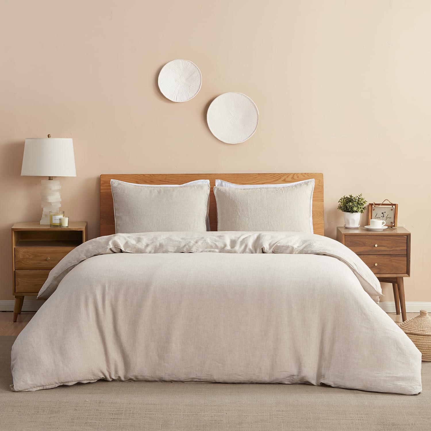 Dapu 100% Linen Duvet Cover, Pure Natural French Flax Linen With 8 Corner Ties And Zipper Closure, Soft Breathable Durable For H