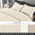 Maple&Stone Quilt Set King Size, Lightweight Off-White Bedspread Ultrasonic Chevron Pattern Light Coverlet For All Season Comfor