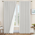 LAMIT 100% Blackout Linen Curtains 84 Inches Long, Linen Textured Living Room Farmhouse Curtains Full Room Darkening Back Tab an