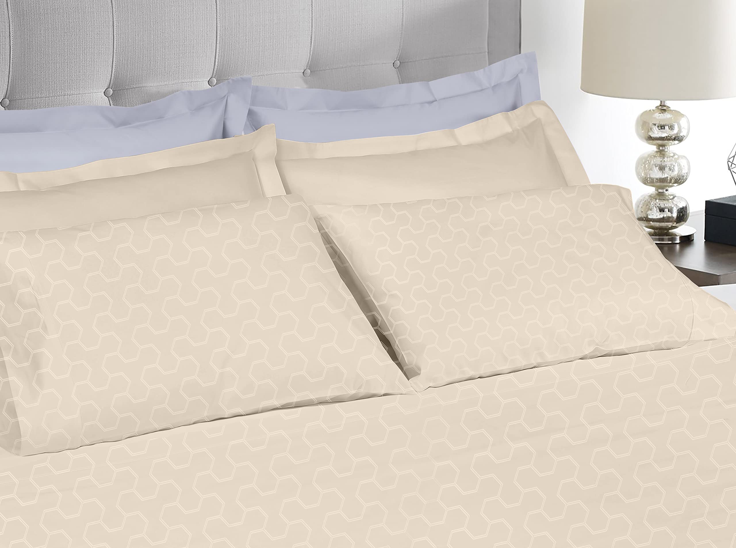 Threadmill 100% Cotton Sheets For King Size Bed | Damask Sateen All-Season 500Thread Count 4 Pc King Bed Sheets Set | Soft, Brea