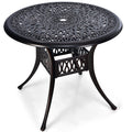 Tangkula 36 Inch Outdoor Dining Table, Round Cast Aluminum Patio Dining Table With Umbrella Hole, Weather-Resistant Patio Bistro Table For Backyard, Garden, Poolside