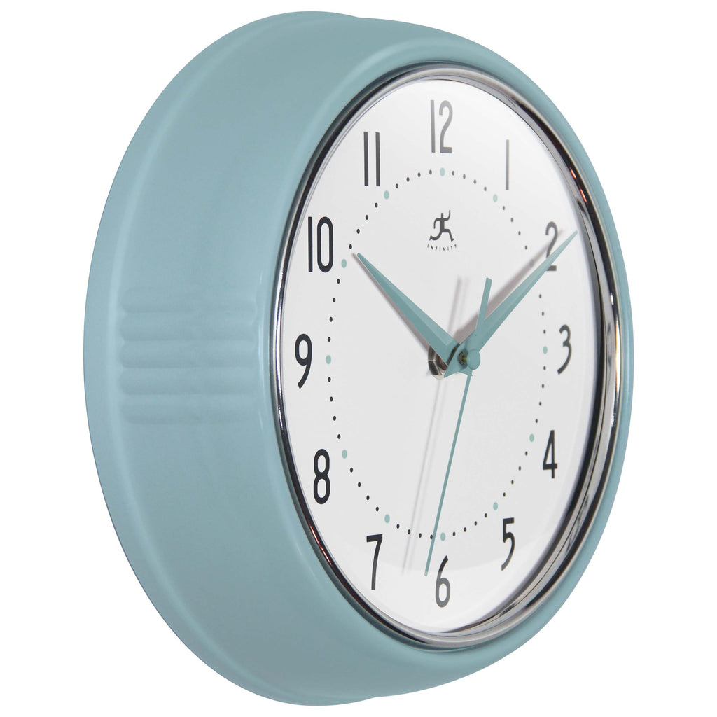Infinity Instruments Retro 9.5 Inch Round Indoor Wall Clock, Baby Blue