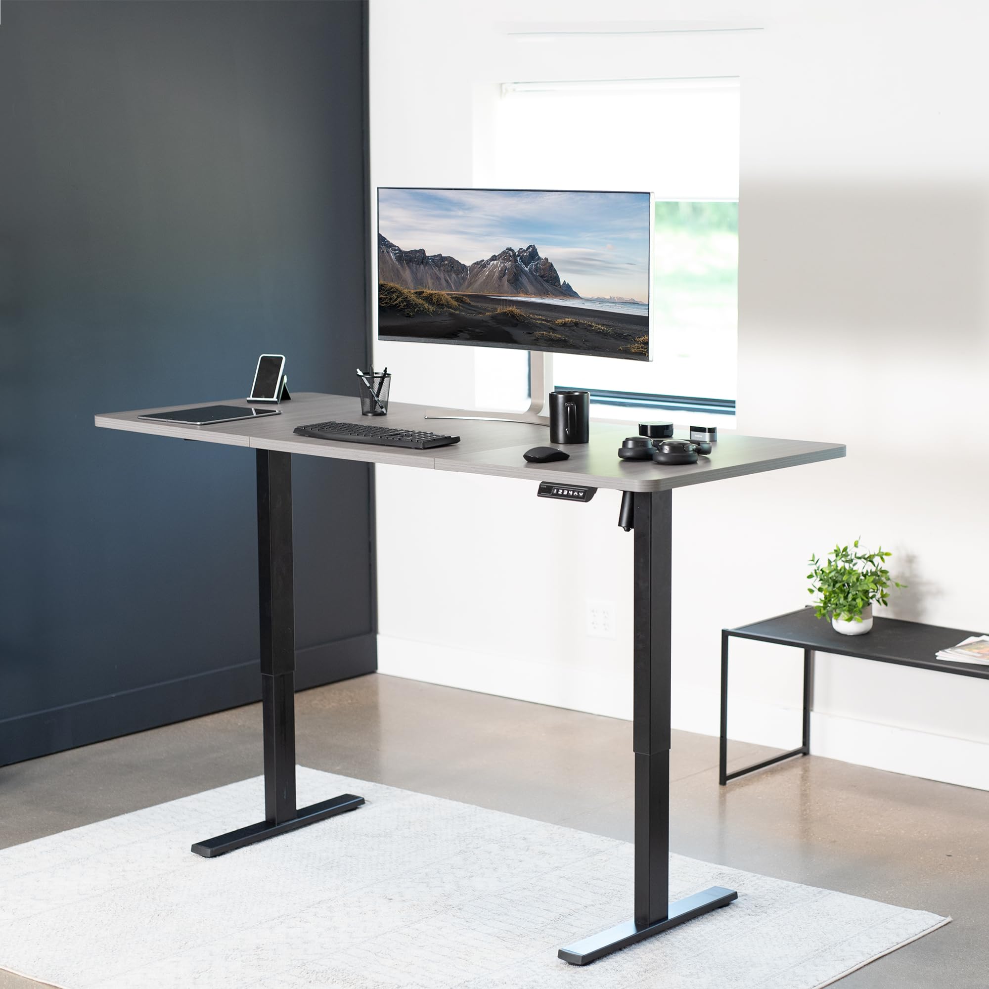 Vivo Electric 71 X 30 Inch Standing Desk Workstation, Memory Controller Height Adjustment, 1B Series, Dark Gray Top Black Frame, Desk-Kit-1B7G