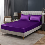 Homiest Purple Satin Fitted Sheet King Size Fitted Bed Sheet, Deep Pocket Fitted Sheet Only, Luxury & Ultra Soft Bedding Fitted Sheet Single Bottom Bed Sheets Sold Separately
