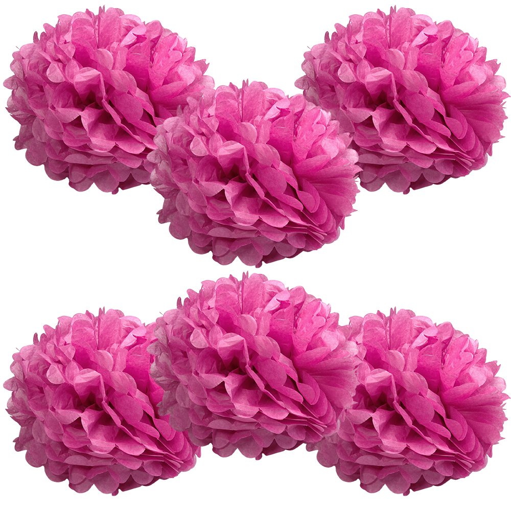 WYZworks Set of 6 - Cranberry 14 - (6 Pack) Tissue Pom Poms Flower, Halloween Party Decorations for Weddings, Birthday, Bridal, 