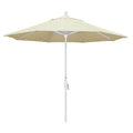 California Umbrella 9 Round Aluminum Market Umbrella, Crank Lift, Collar Tilt, White Pole, Pacifica Canvas