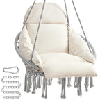 Songmics Hanging Chair, Hammock Chair With Large, Thick Cushion, Boho Swing Chair For Bedroom, Patio, Balcony, Garden, Holds Up To 264 Lb, Accessories Included, Dove Gray And Cream White Ugdc042M11