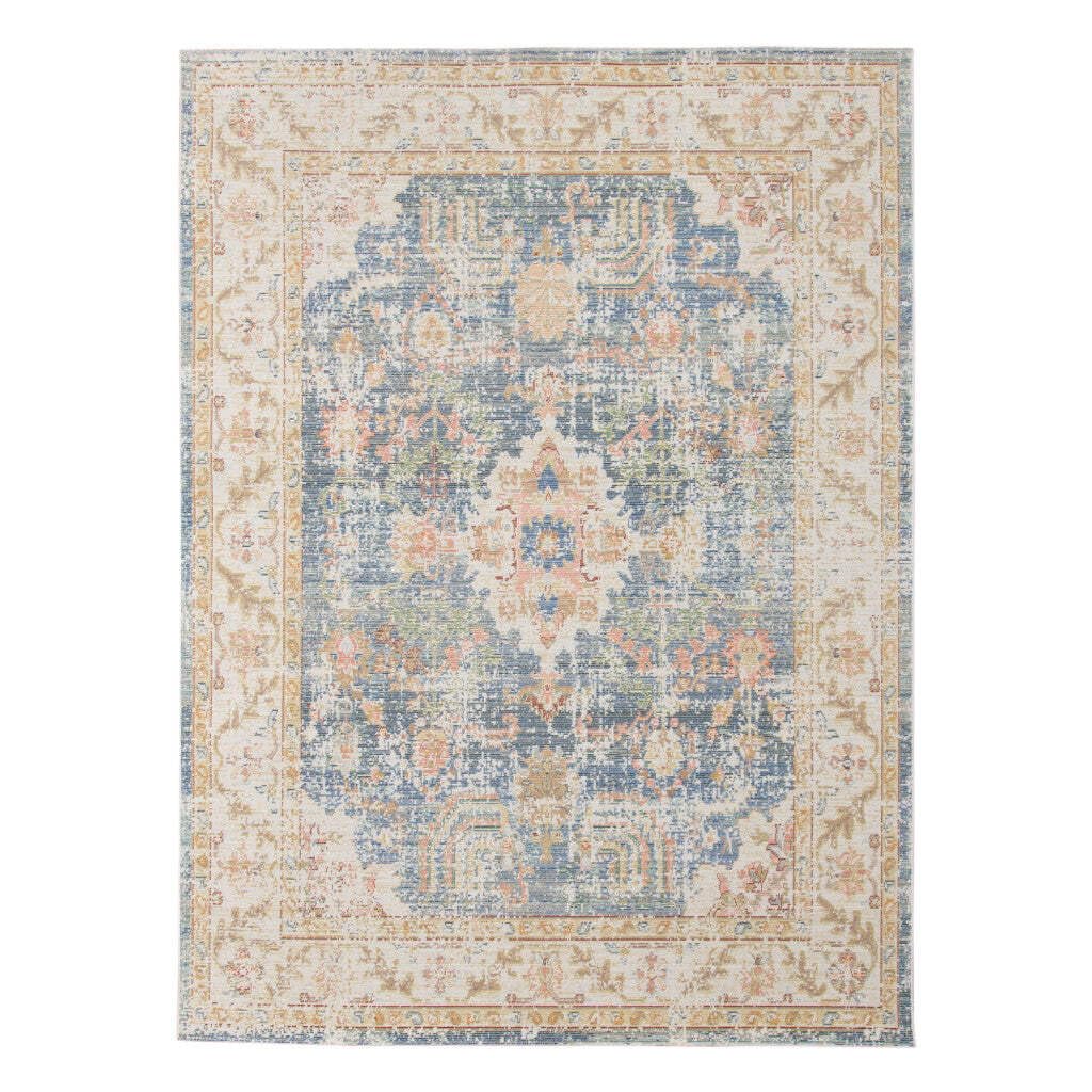 HomeRoots 532005 9 x 13 ft. Blue Floral Traditional Power Loom Rectangle Area Rug