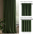 Lazzzy Green Velvet Curtain Thermal Insulated Curtains 90 Inch Long Drapes For Bedroom Living Room Darkening Window Treatments Rod Pocket, Set Of 2, Moss Green