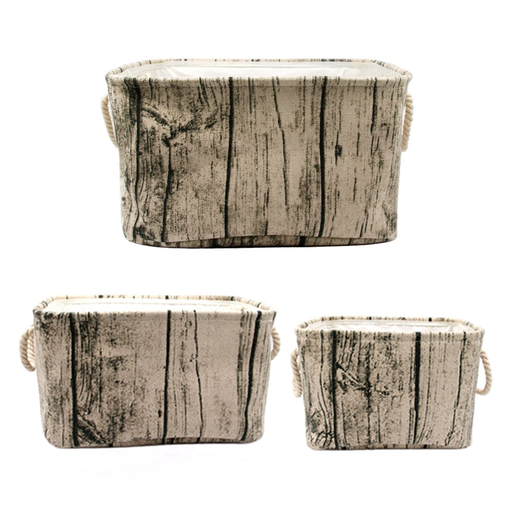 Jacone Stylish Tree Stump Design Rectangular Storage Baskets Durable Fabric Washable Storage Bins Organizers with Rope Handles, 