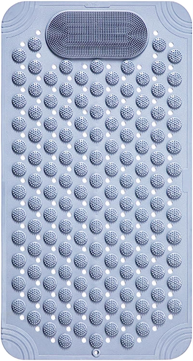 MAHOSTAV Anti Skid Bath mat with Foot Scrubber for Bath Room Shower mat with Suction Cups & Drain Holes Silicone Floor mat for K