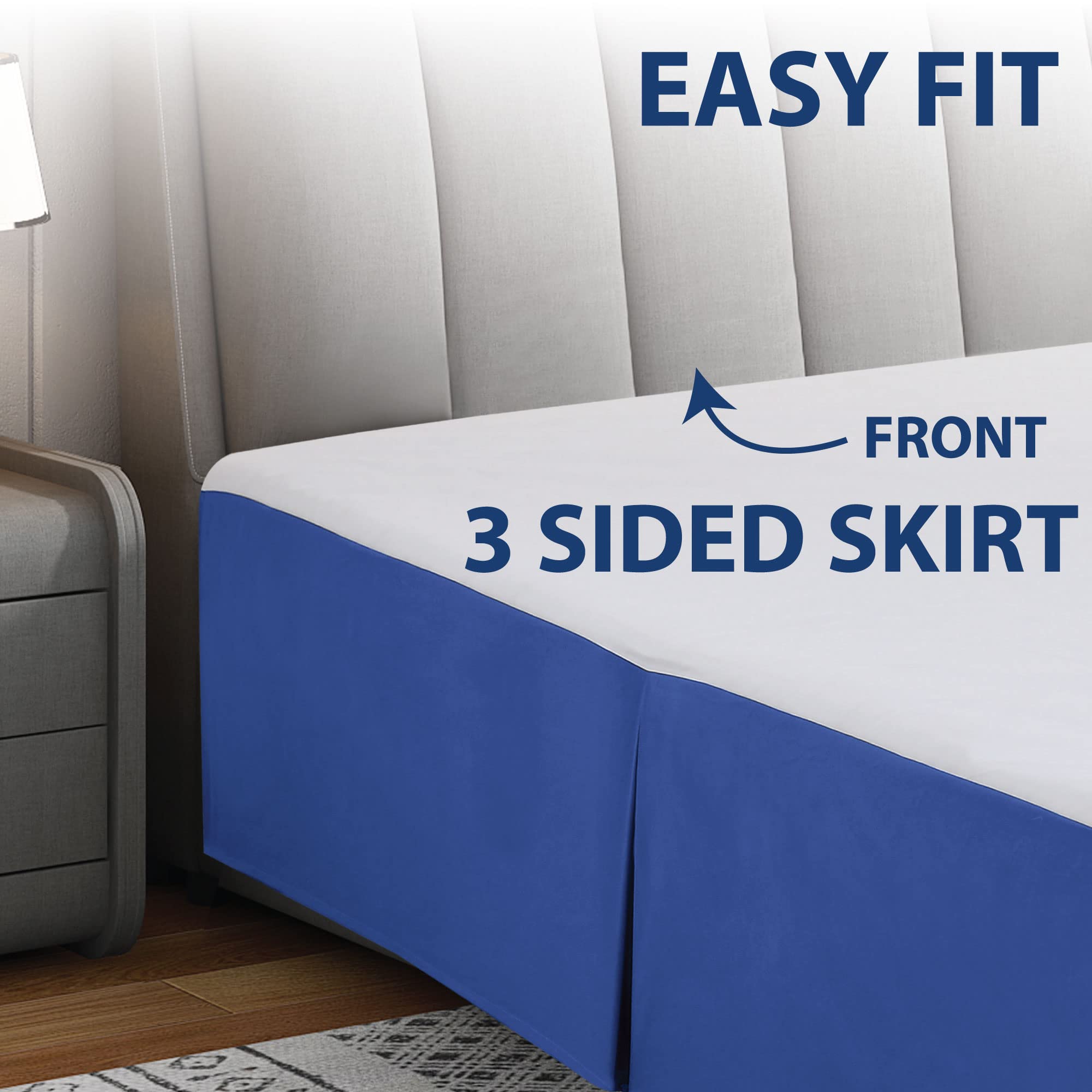 Cathay Home Double Brushed Microfiber Pleated Easy Fit Bed Skirt, Ultra Soft, Fade And Wrinkle Resistant - Royal Blue, King