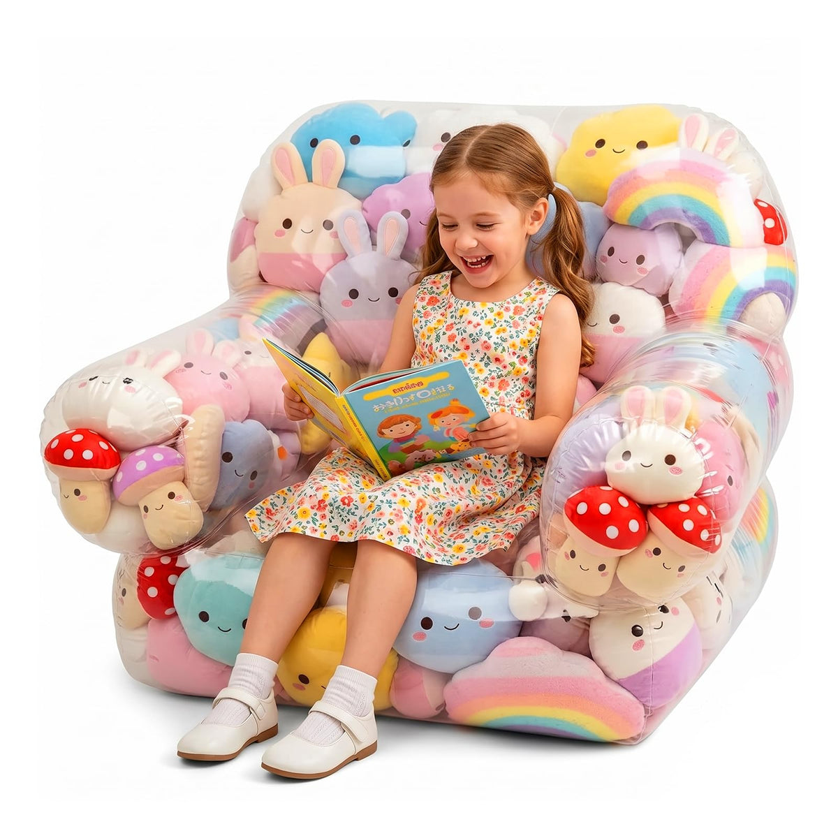 Stuffed Animal Storage Bag for Kids, Large Plush Toy Organizer Bean Bag Chair Cover with Reinforced Zipper, Clear PVC Toy Storag