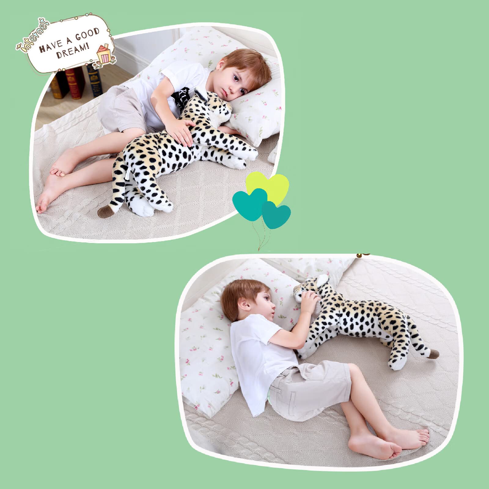 Gisqis Cheetah Stuffed Animal, 19' Realistic Leopard Stuffed Animal Cheetah Stuffy Leopard Plush Toys Cute Safari Stuffed Jagua