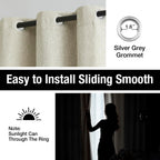 Natural Beige Full Blackout Window Curtain Panels 63 Inches Long Burlap Linen Textured, Short Thermal Insulated Burlap Linen Bed