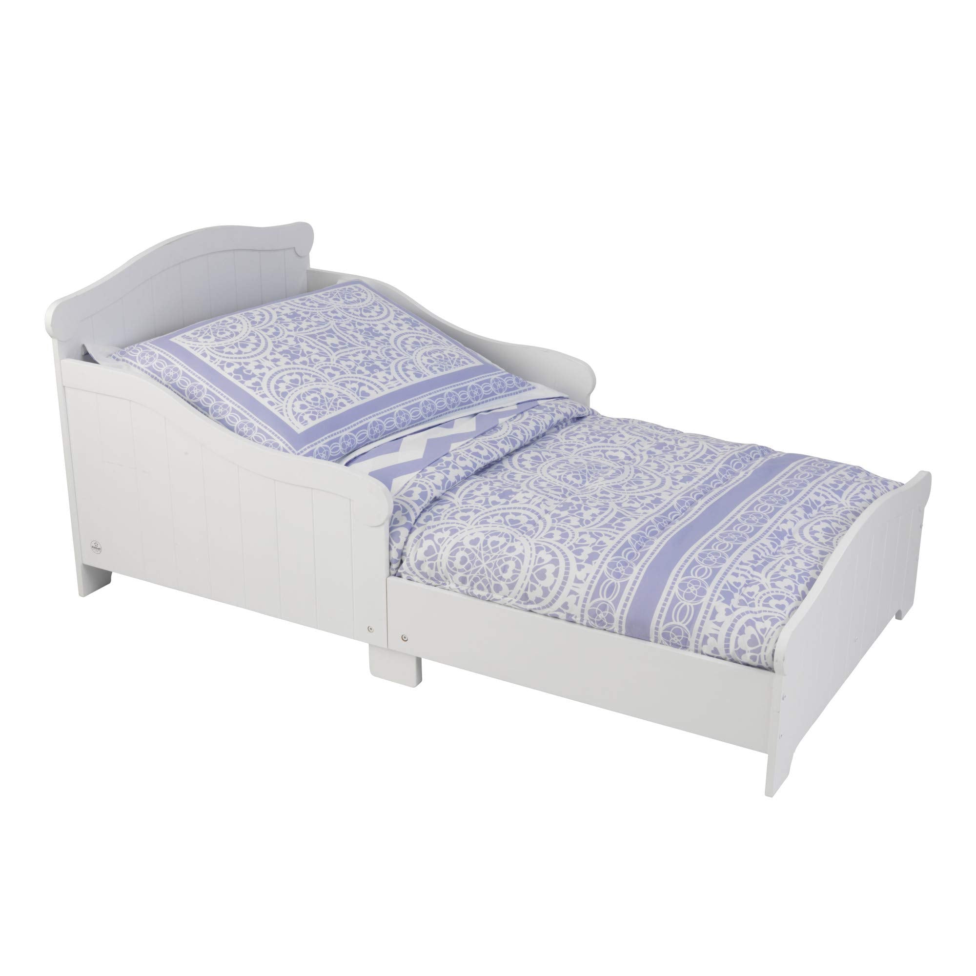 KidKraft Nantucket Wooden Toddler Bed with Wainscoting Detail and High Side Rails - White, Gift for Ages 15 mo+