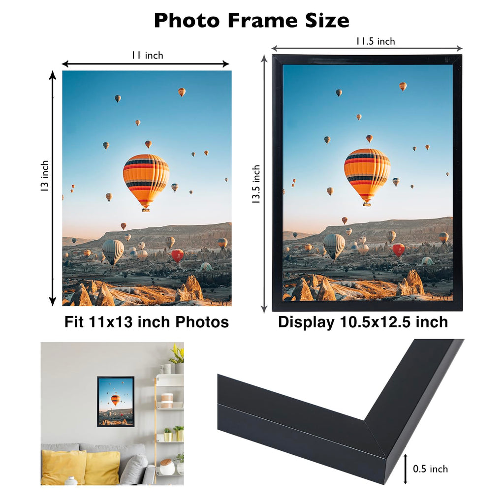 Jcjmy 11X13 Black Picture Frame Set Of 3, Horizontal And Vertical Formats For Wall Hanging, 11 X 13 Wall Gallery Poster Photo Fr