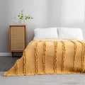 Ultra Soft Quilted Throw Blanket With Ruffle Fringe Pre-Washed, Boho Decor In Stone Washed Yellow, Rustic Chic Blanket For Sofa,
