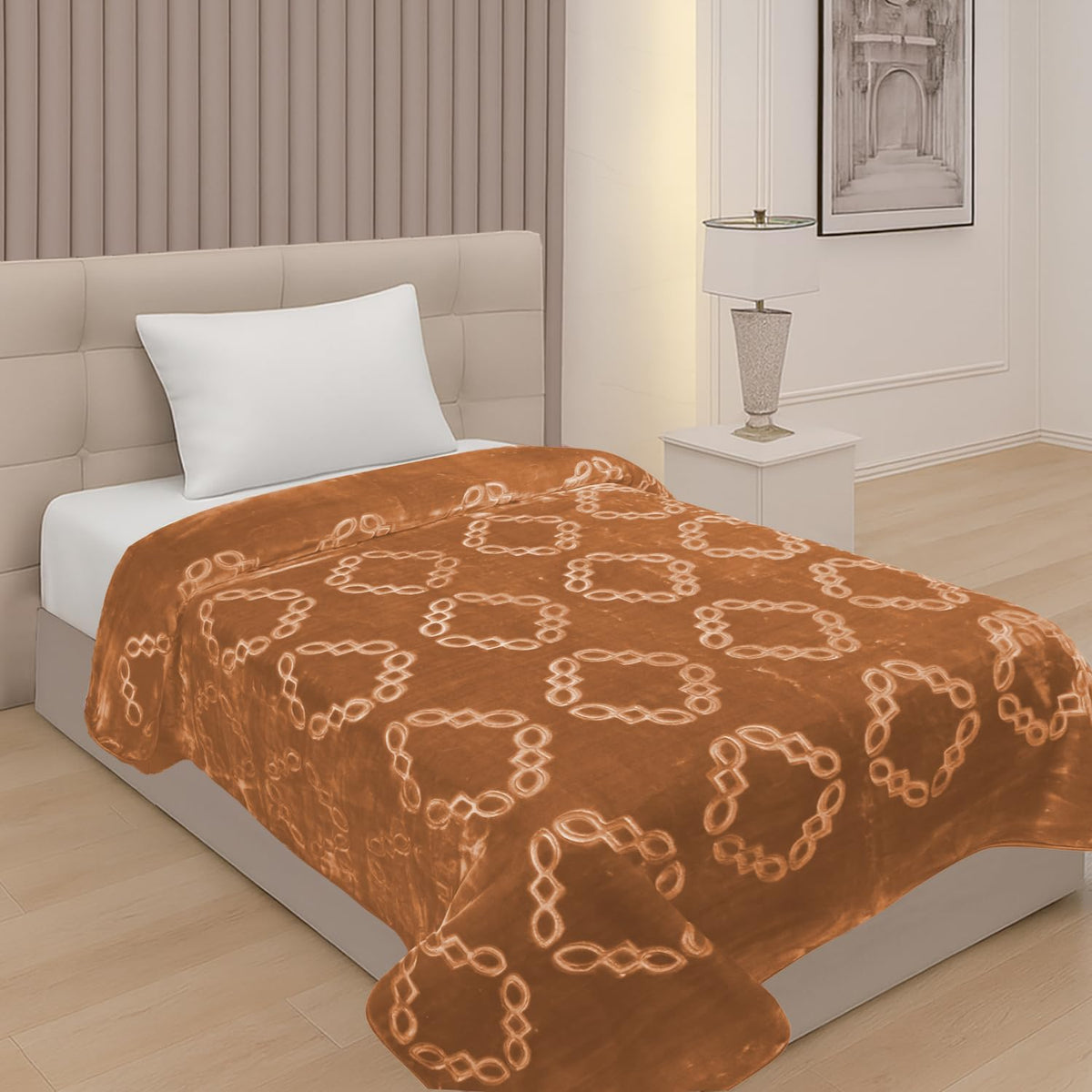Signature Embossed Mink Blanket Single Bed for Winter,Soft Kambal for Comfort & Warmth Blanket Single Bed (56x86 Inches, Brown)