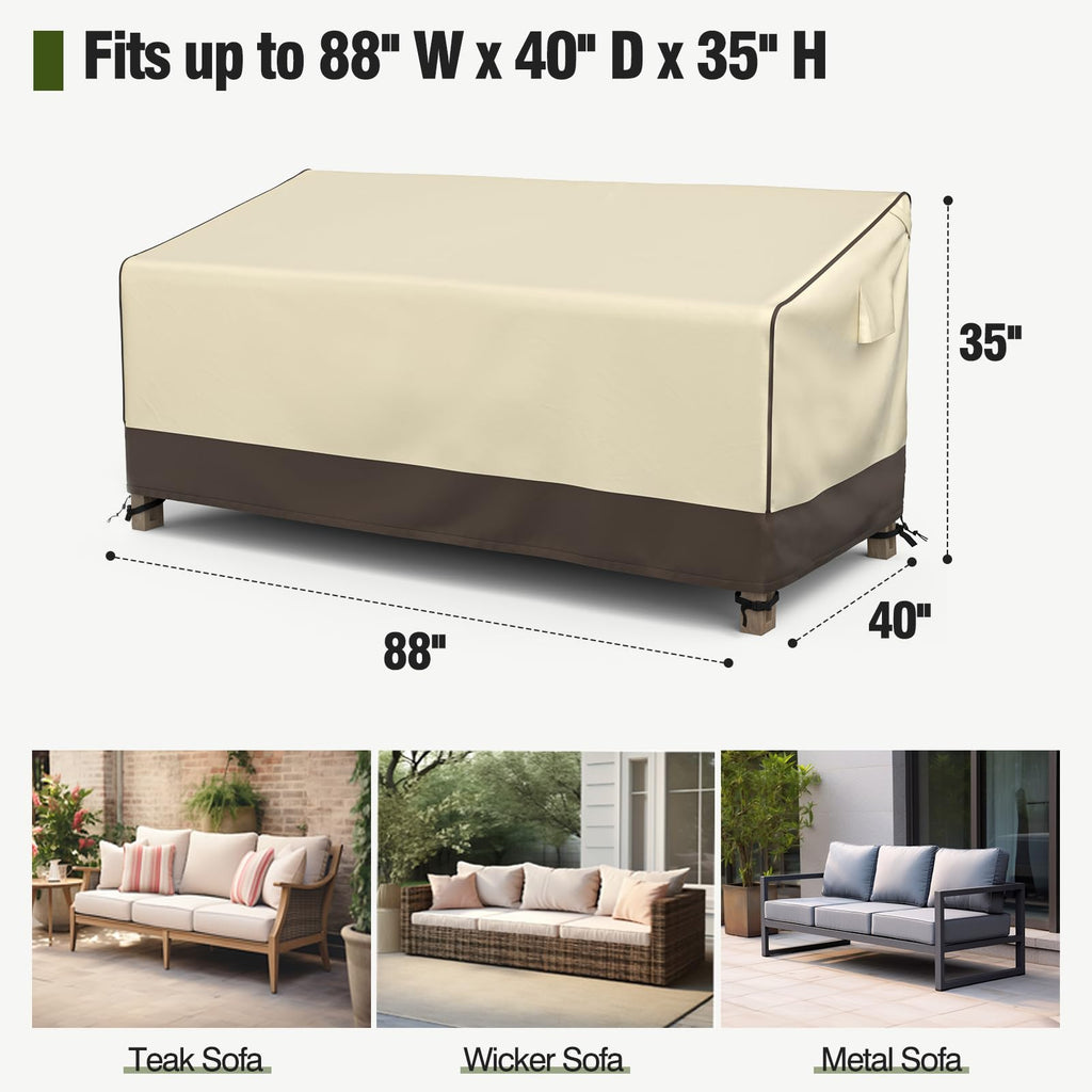 Mr. Cover Outdoor Couch Cover Waterproof, Patio Furniture Covers For 3-Seater Couch, Fits Up To 88'W X 40'D X 35'H, Moisture-Proof & Uv-Protection, Brown & Khaki