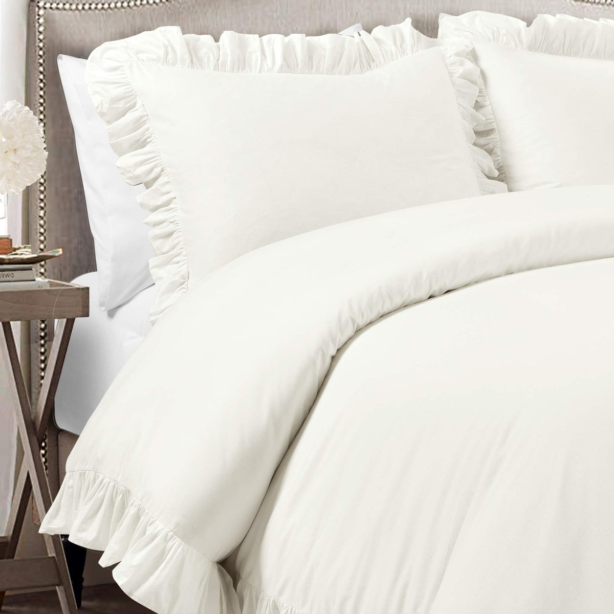 Lush Decor Reyna Ruffle 100% Cotton Duvet Cover Set - 3 Piece Cozy Ruffled Bedding Set - Timeless Elegance And Comfort - Califor