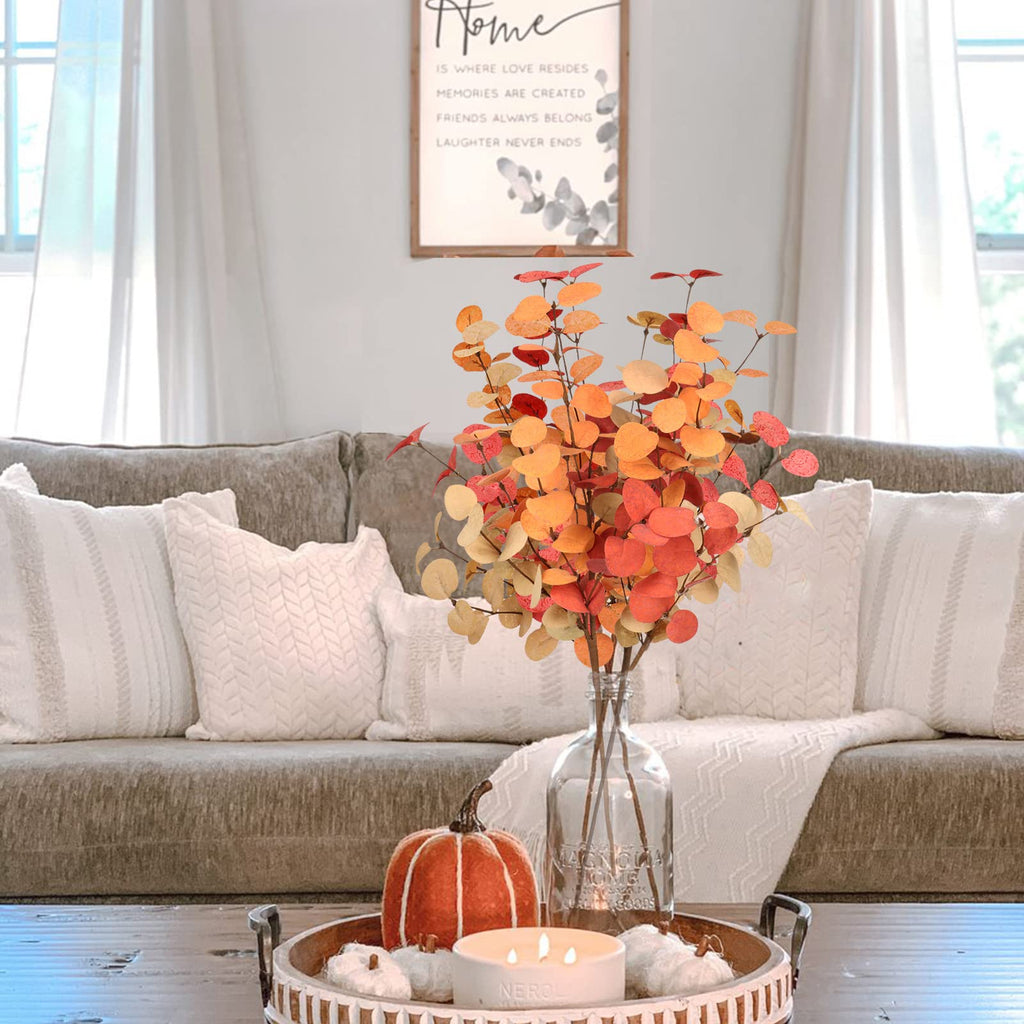 Beferr Fall Eucalyptus Stems Decor, 5Pcs 24'' Faux Eucalyptus Branches Artificial Autumn Plants Decorations Fall Floral Arrangem