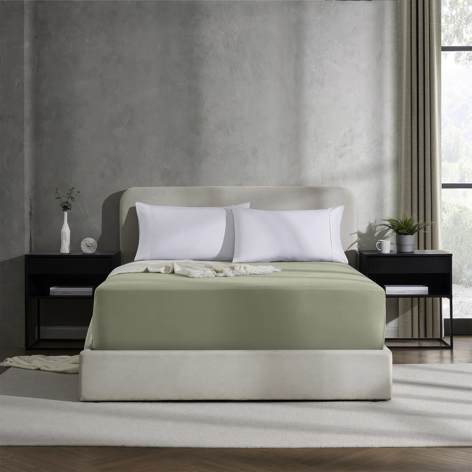Nestl Extra Deep Pocket Full Fitted Sheet, Olive Green Full Size, 1800 Microfiber, Ultra Soft Fits Up To 24 Inch Mattress