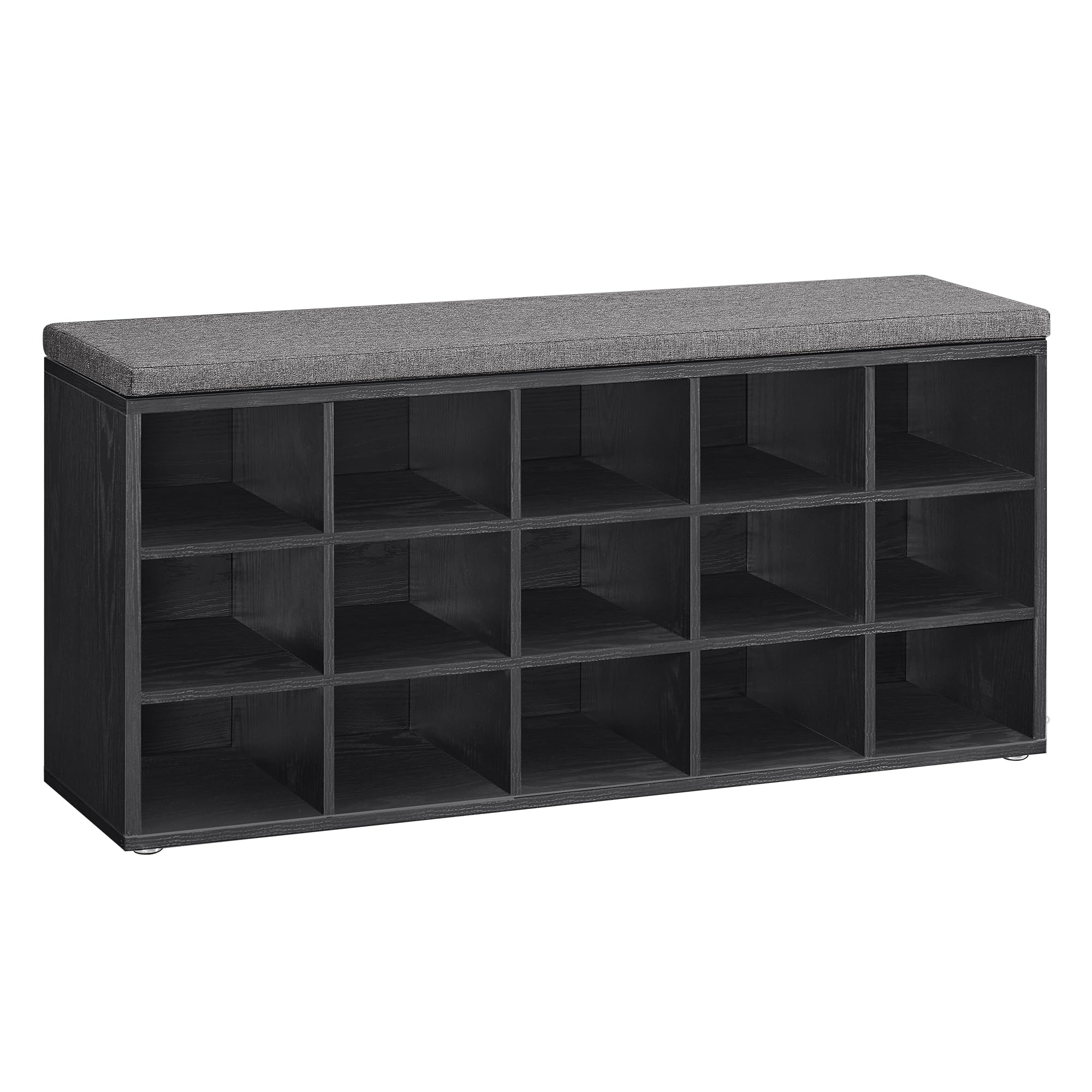 VASAGLE Shoe Bench with Cushion, Storage Bench with Padded Seat, Entryway Bench with 15 Compartments, for Bedroom, 11.8 x 41.3 x