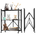 Yuanjimi 3 Tier Foldable Storage Shelf with Wheels, Heavy Duty Garage Shelving Unit Loads 550 LBS, Metal Steel Collapsible Shelv