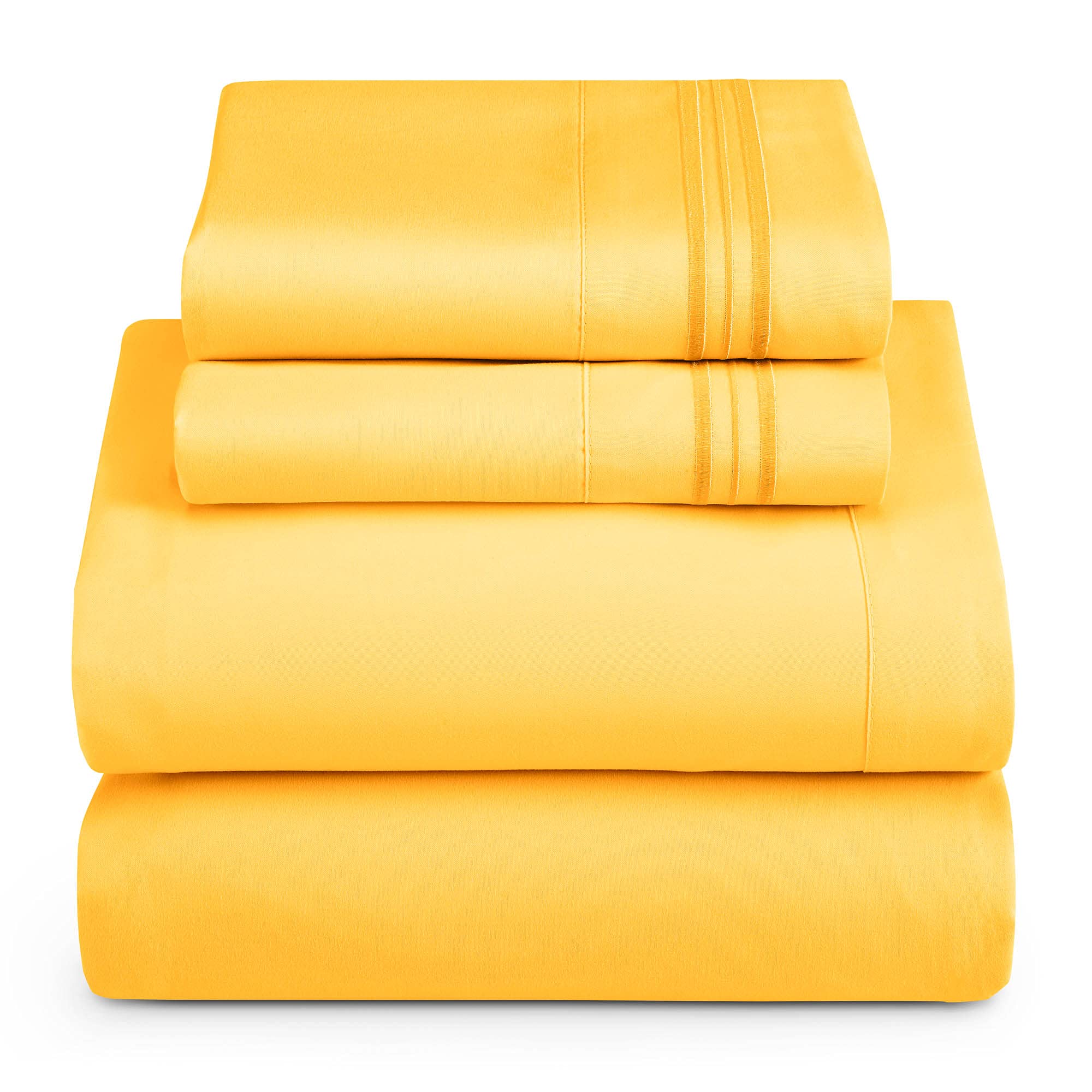 Hearth & Harbor Rv Short Queen Size Sheets - 4 Piece Bed Sheet Set, Hotel Luxury Double Brushed Bed Sheets - Extra Soft Bedding Sheets & Pillowcases, Short Queen, Yellow