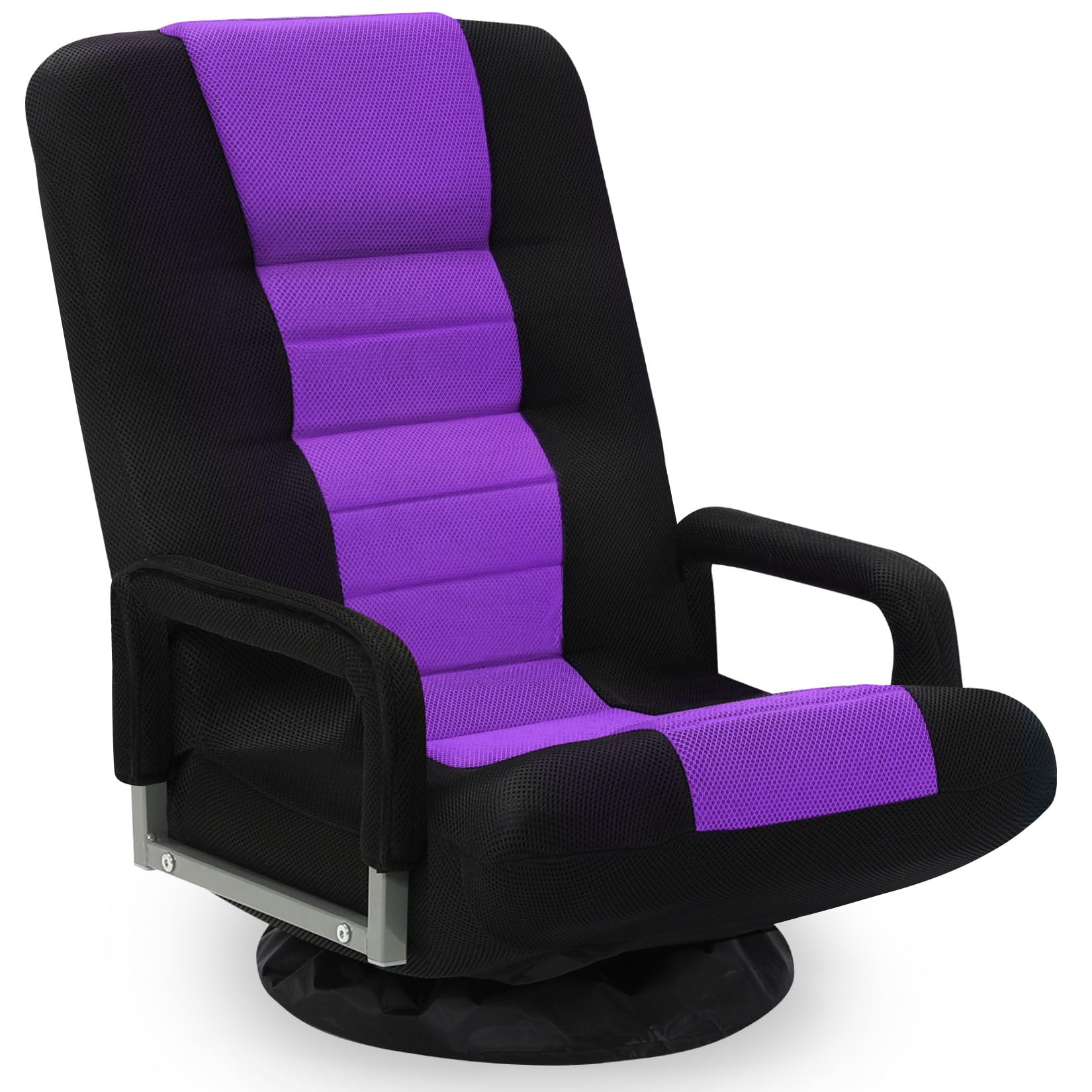 Buymoth Swivel Floor Gaming Chair w/Armrests,Folding Video Reclining Sofa w/6 Adjustable Position, Padded Backrest & Cushion, La
