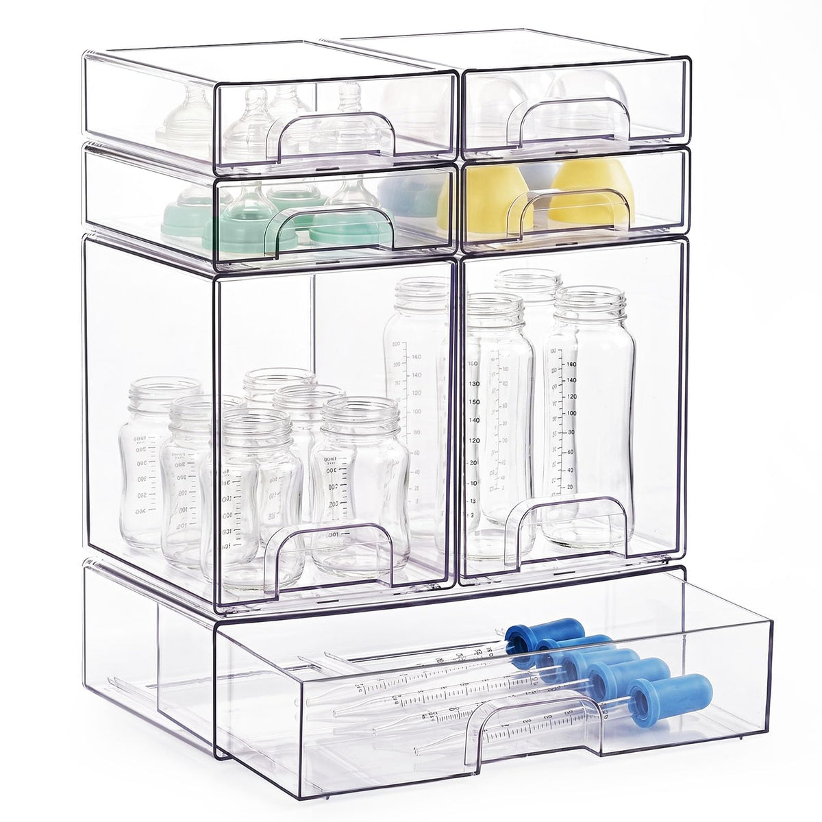 KitHero Stackable Bottle Storage Organizer Baby, Clear Acrylic Storage Drawers with NonSlip Pads, Ideal for Countertop, Vanity,