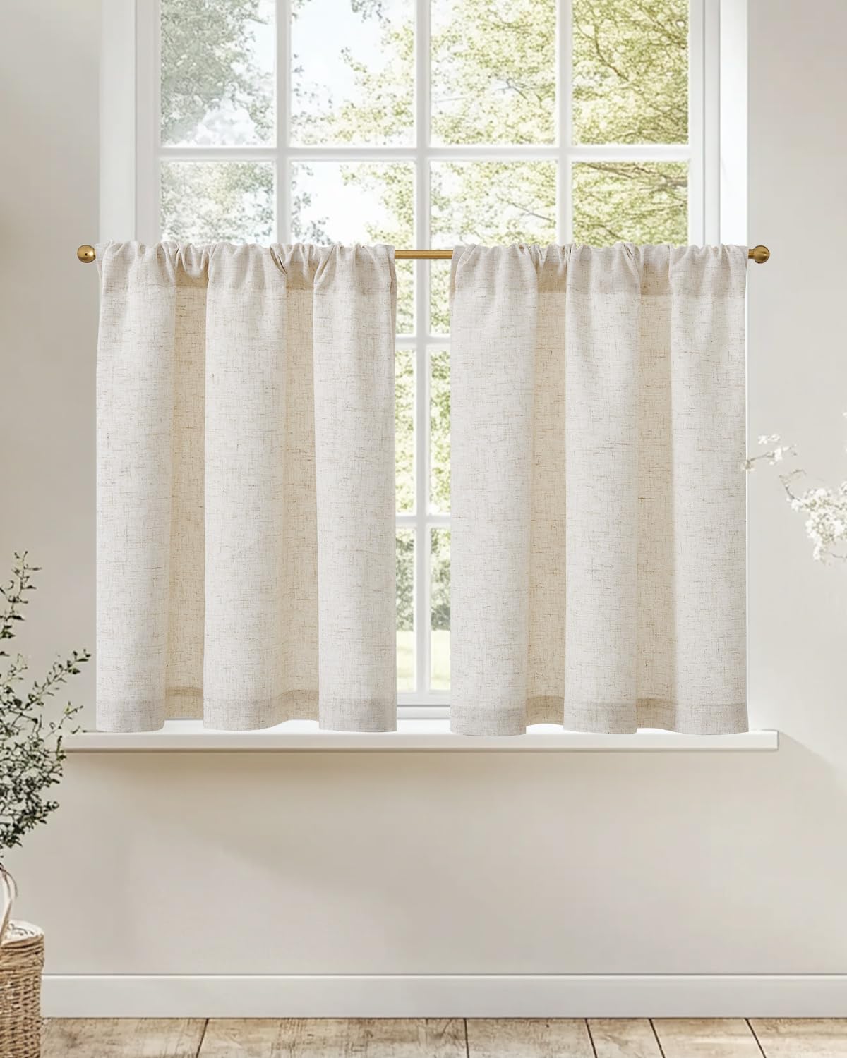 jinchan Kitchen Curtains 36 Inch Linen Tier Curtains Farmhouse Rod Pocket Cafe Curtains Small Window Curtains Lined Flax Country