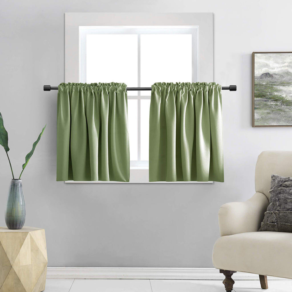 Donren 2 Panels Room Darkening Half Curtains For Small Windows - Cabinet Curtain Tiers For Kitchen With Rod Pocket (Sage Green,52 X 36 Inch Length)
