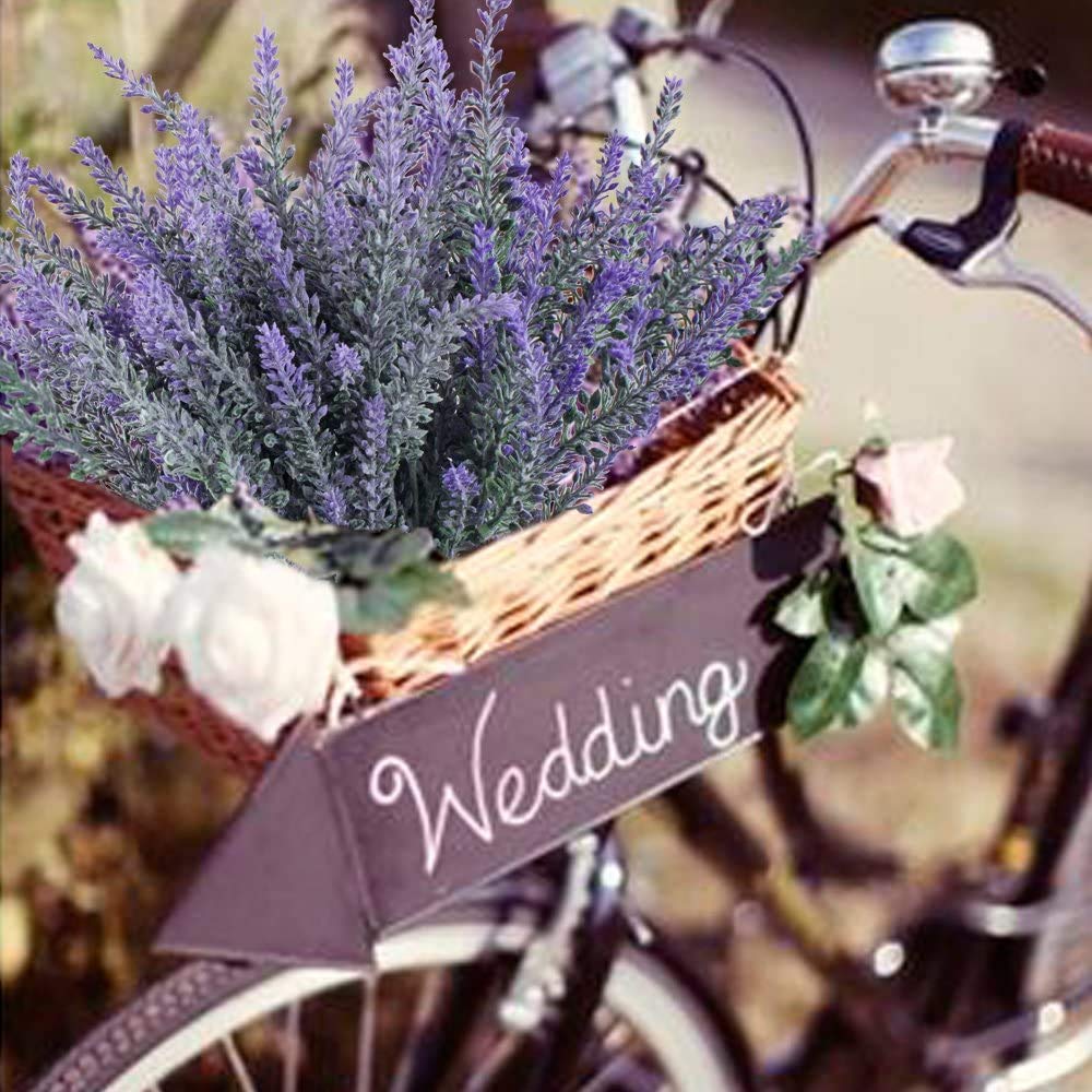Gtidea 4Pcs Artificial Flowers Flocked Plastic Lavender Bundle Fake Plants Wedding Bridle Bouquet Indoor Outdoor Home Kitchen Of