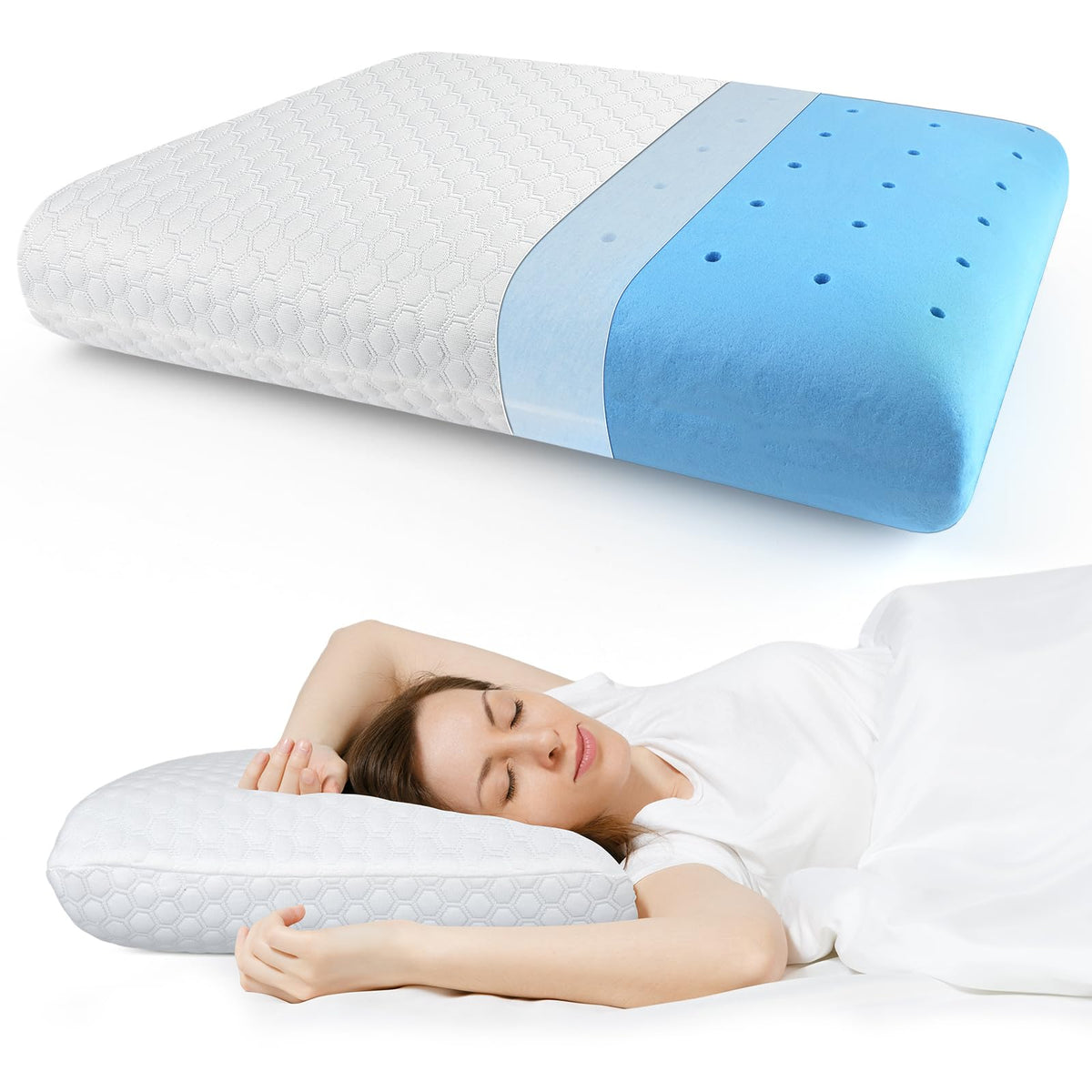 Inight Memory Foam Pillows For Sleeping, Standard Size Set Of 2 For Back Sleeper & Side Sleeper Pillow, 2 Pack, Oekotex & Certi