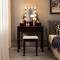 CHARMAID Makeup Vanity Desk with Lighted Mirror, 3 Color Lighting Modes, Adjustable Brightness, 3 Drawers, Removable Dividers, B